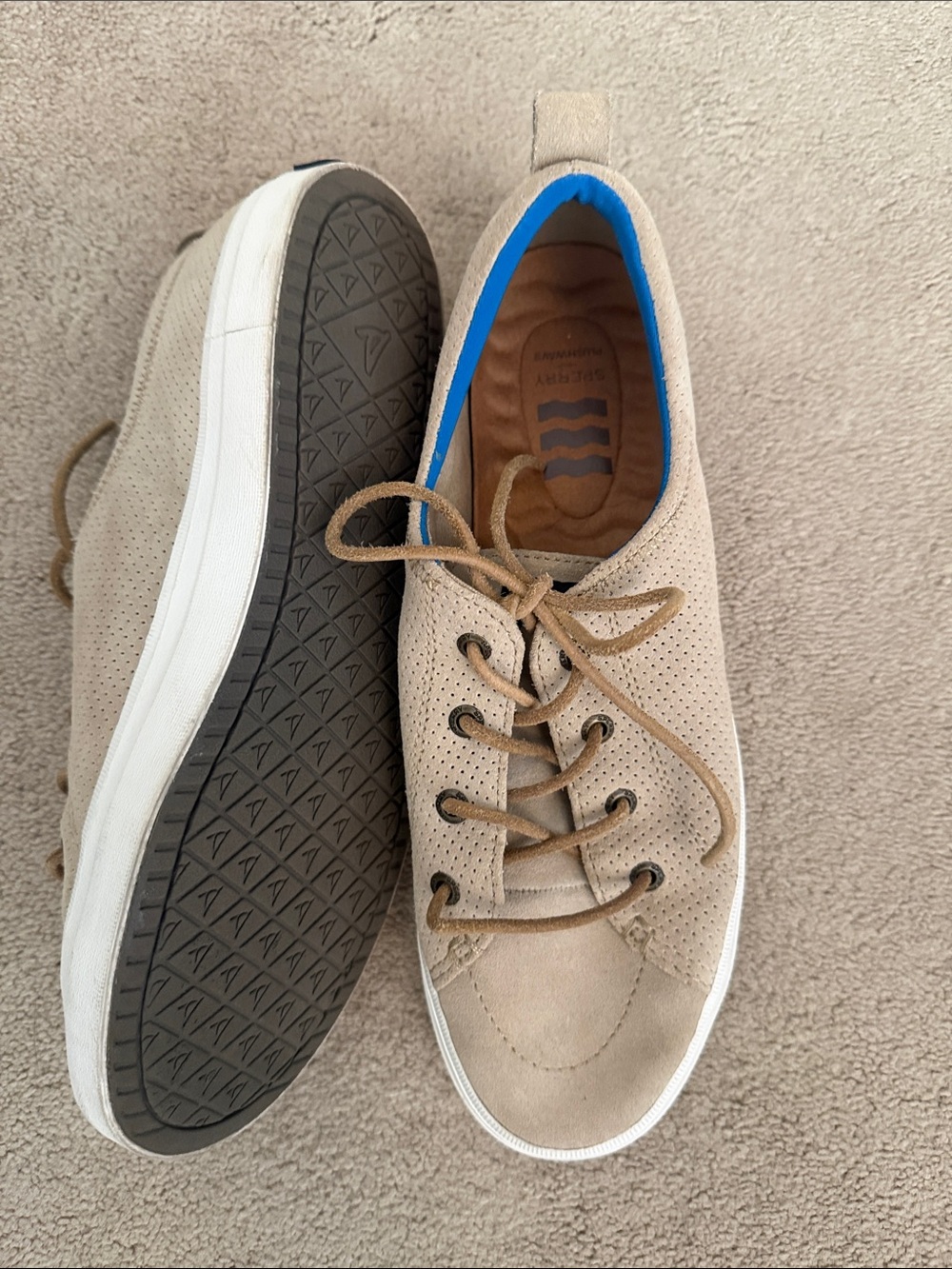 Men's Perforated Suede Lace-Up Sneakers in Beige